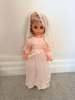 Classic vintage Bridal Doll in Lace Dress and Veil